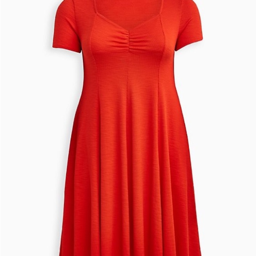 Torrid orange Mini Slub Rib Fluted Dress. Plus size 2 - Picture 8 of 9